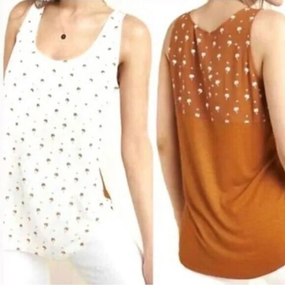 Dolan Anthropologie Brown & White Palm Tree Patterned Colorblock Tank Top - Picture 1 of 9
